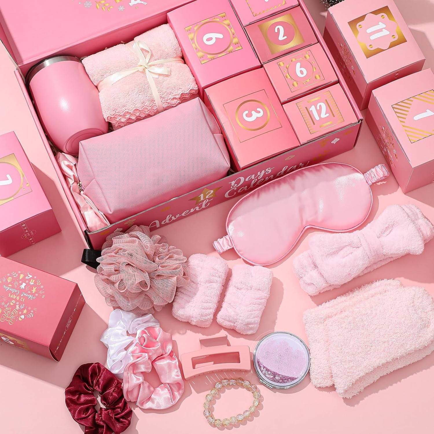 Beauty Advent Calendar 2025 for Women, 12-day Luxury Self Care Spa Gift Box for Adults Teen, Christmas Gift for Her, Mom, Wife, Daughter, Girlfriend, Teen Girls(12pcs,Pink)