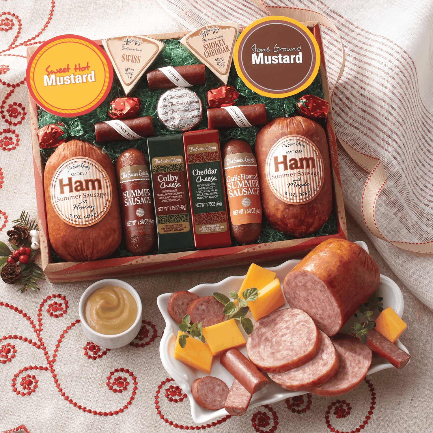 The Swiss Colony 14 Country Favorites Gift Box with Meats, Cheeses, Mustards & Candies, 1 lb. 13.75 oz