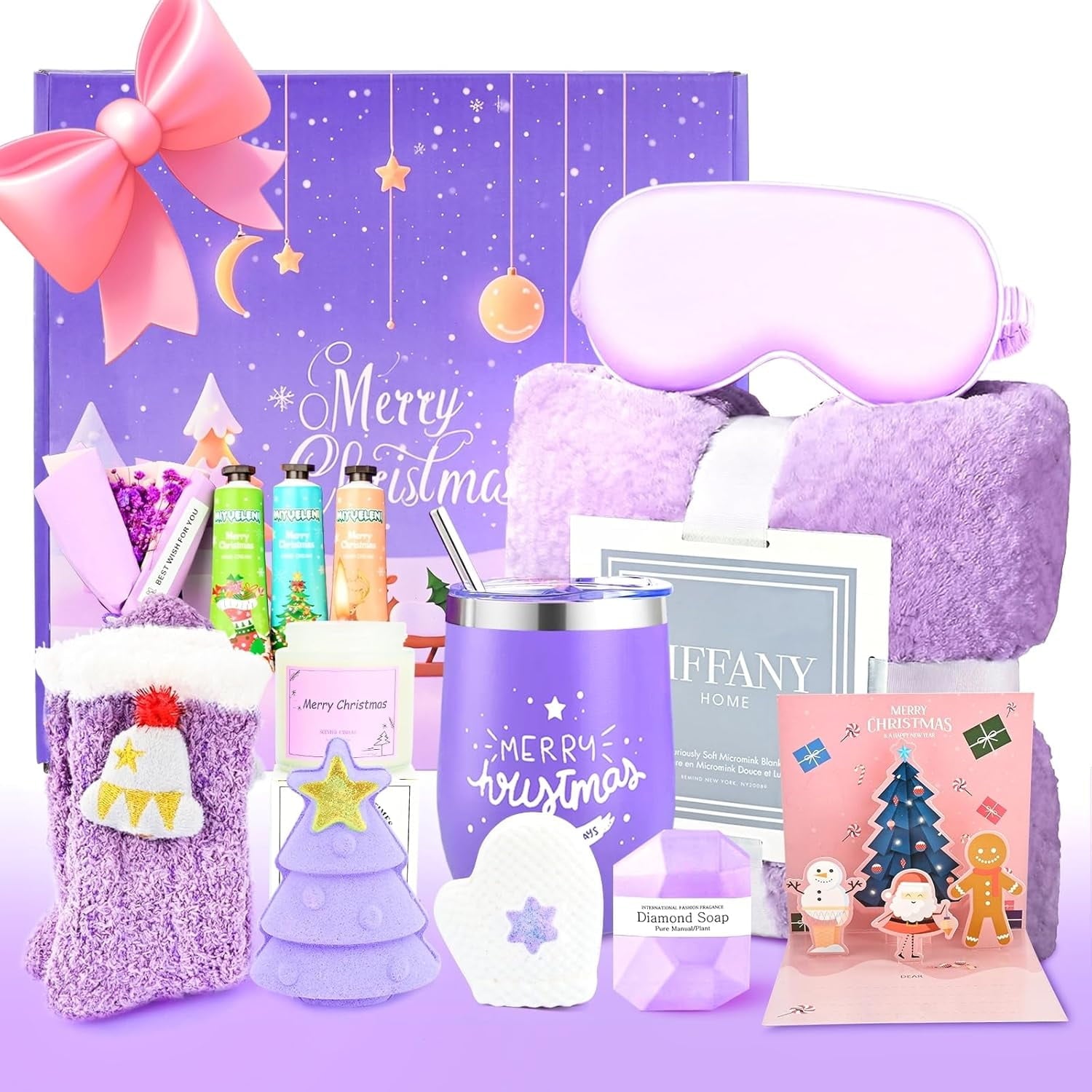 Christmas Gift Baskets, Christmas Gifts for Women, Coworkers, Girlfriend, Sister, Teacher, Unique Christmas Gifts Box for Women, Who Have Everything, Spa Gift Baskets for Women with Blanket