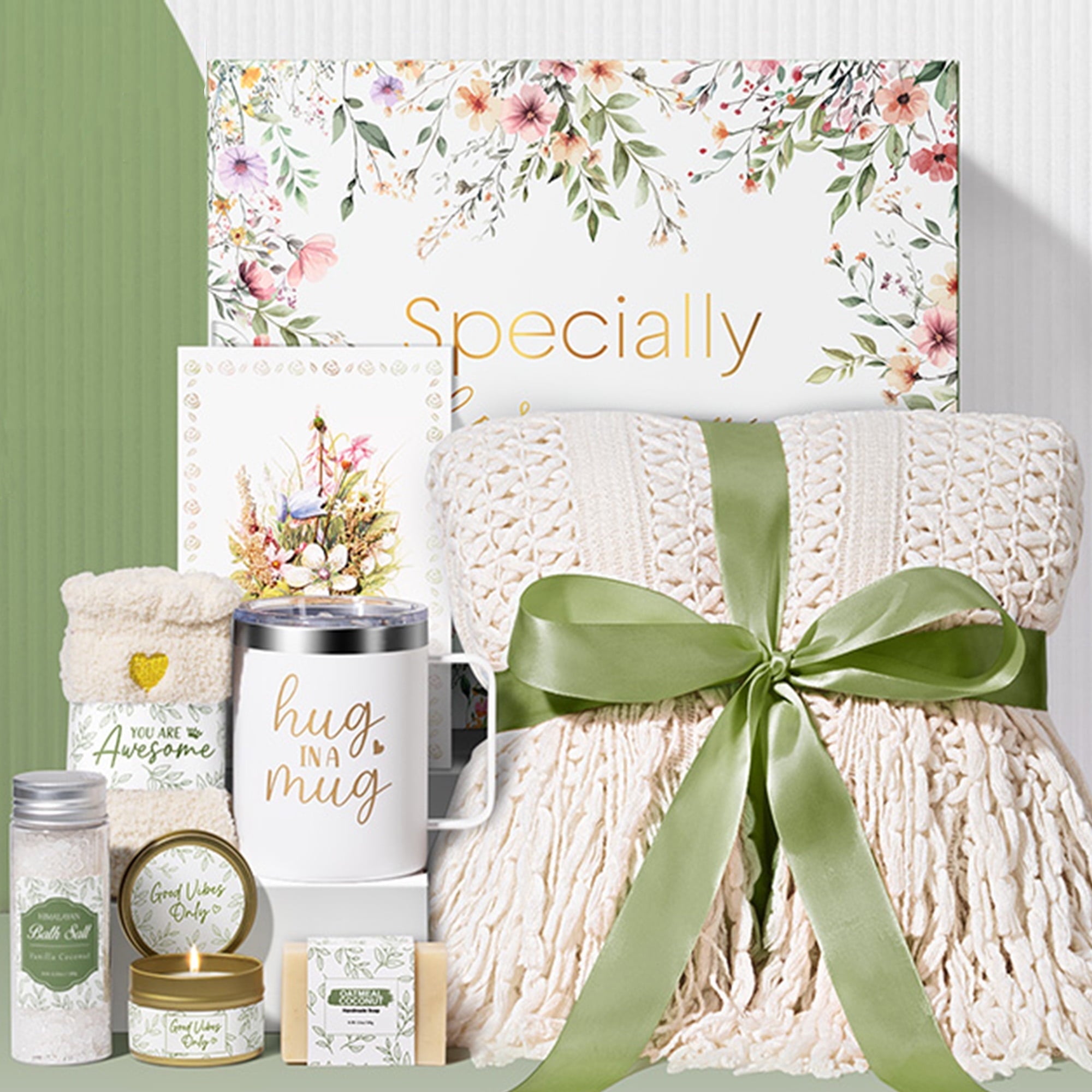 Gift Baskets for Women, 8 Pcs Self Care Gifts for Women Get Well Soon Gifts, Birthday Gifts for Women, Relaxing Spa Gifts Care Package w/ Blanket, Sympathy Gift Baskets for Mother's Day (Lvory)