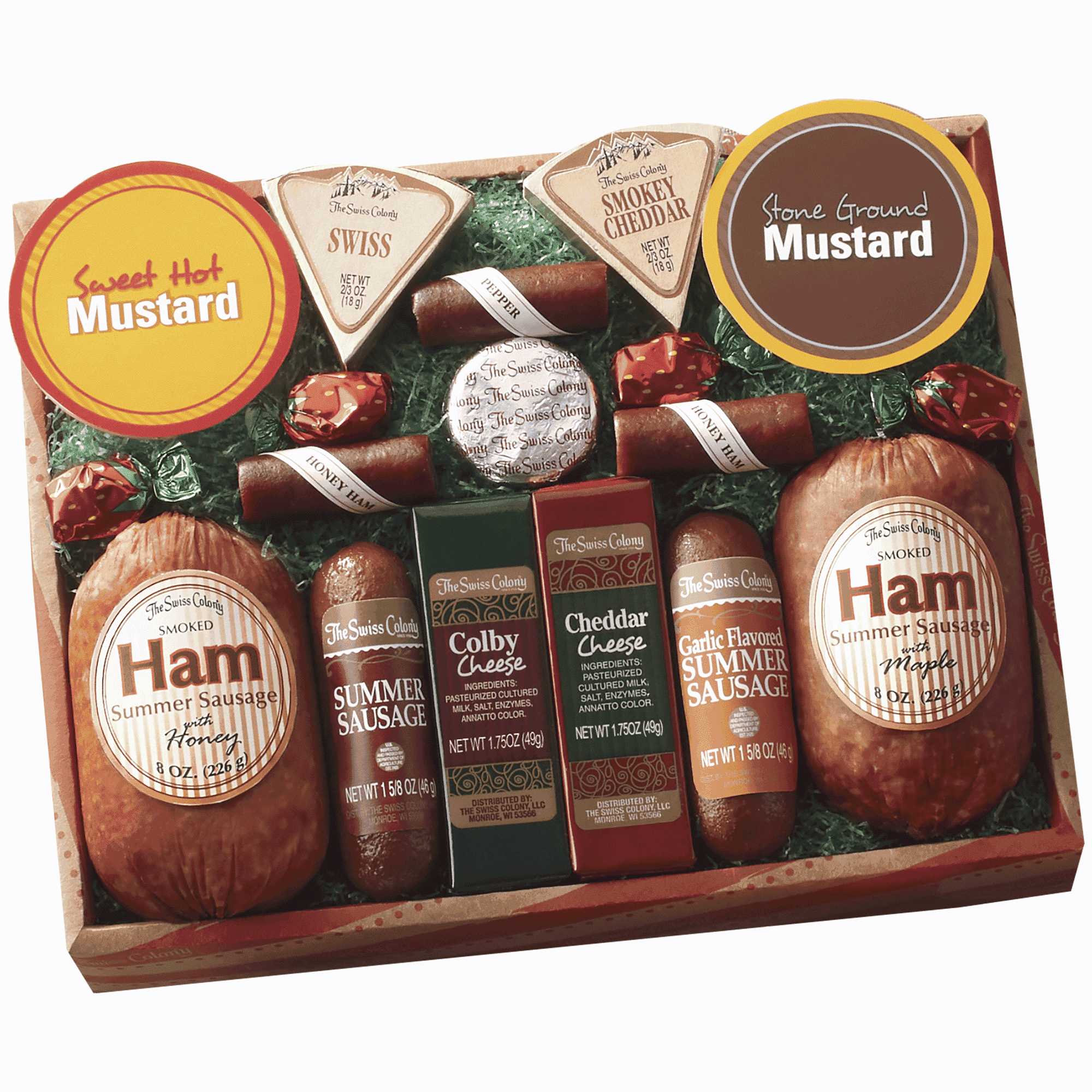 The Swiss Colony 14 Country Favorites Gift Box with Meats, Cheeses, Mustards & Candies, 1 lb. 13.75 oz