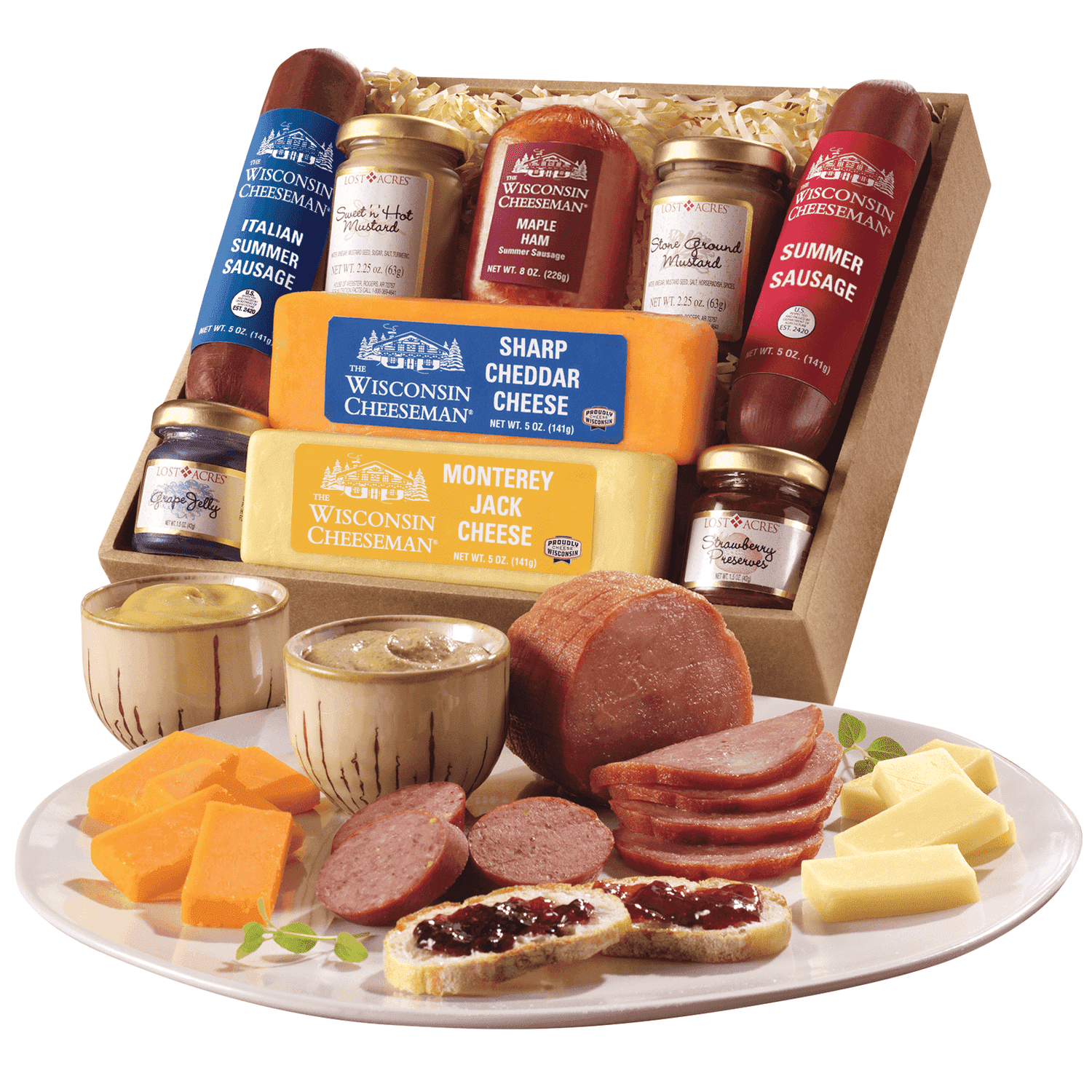 The Wisconsin Cheeseman Hostess Delight Gift Box with Summer Sausage Meats & Cheeses, 2 lb 3 1/2 oz