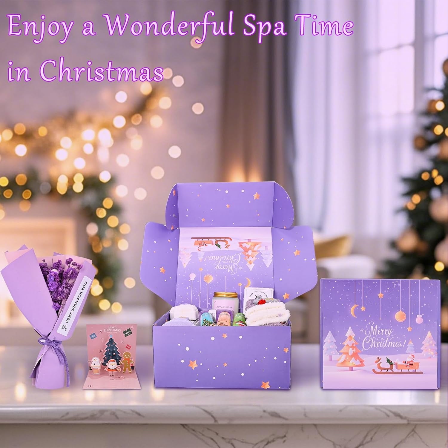 Christmas Gift Baskets, Christmas Gifts for Women, Coworkers, Girlfriend, Sister, Teacher, Unique Christmas Gifts Box for Women, Who Have Everything, Spa Gift Baskets for Women with Blanket