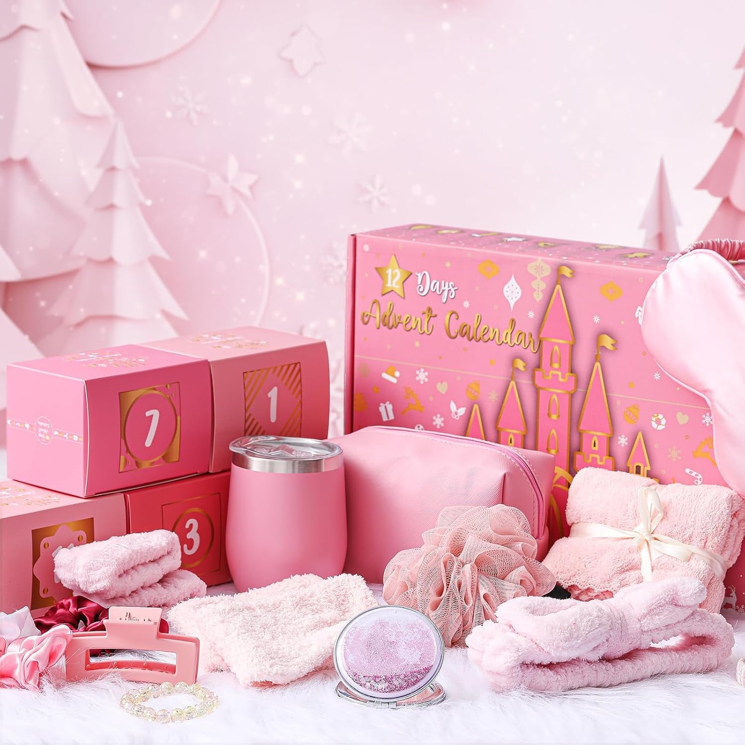 Beauty Advent Calendar 2025 for Women, 12-day Luxury Self Care Spa Gift Box for Adults Teen, Christmas Gift for Her, Mom, Wife, Daughter, Girlfriend, Teen Girls(12pcs,Pink)