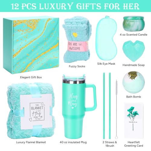 Gift Basket for Women, Best Birthday Gifts Set, Self Care Gift, Care Package, Get Well Soon Gift Box, Unique Ideas Spa Present Kit for Mom Girlfriend Her Sister Wife Friends Woman (Ocean)