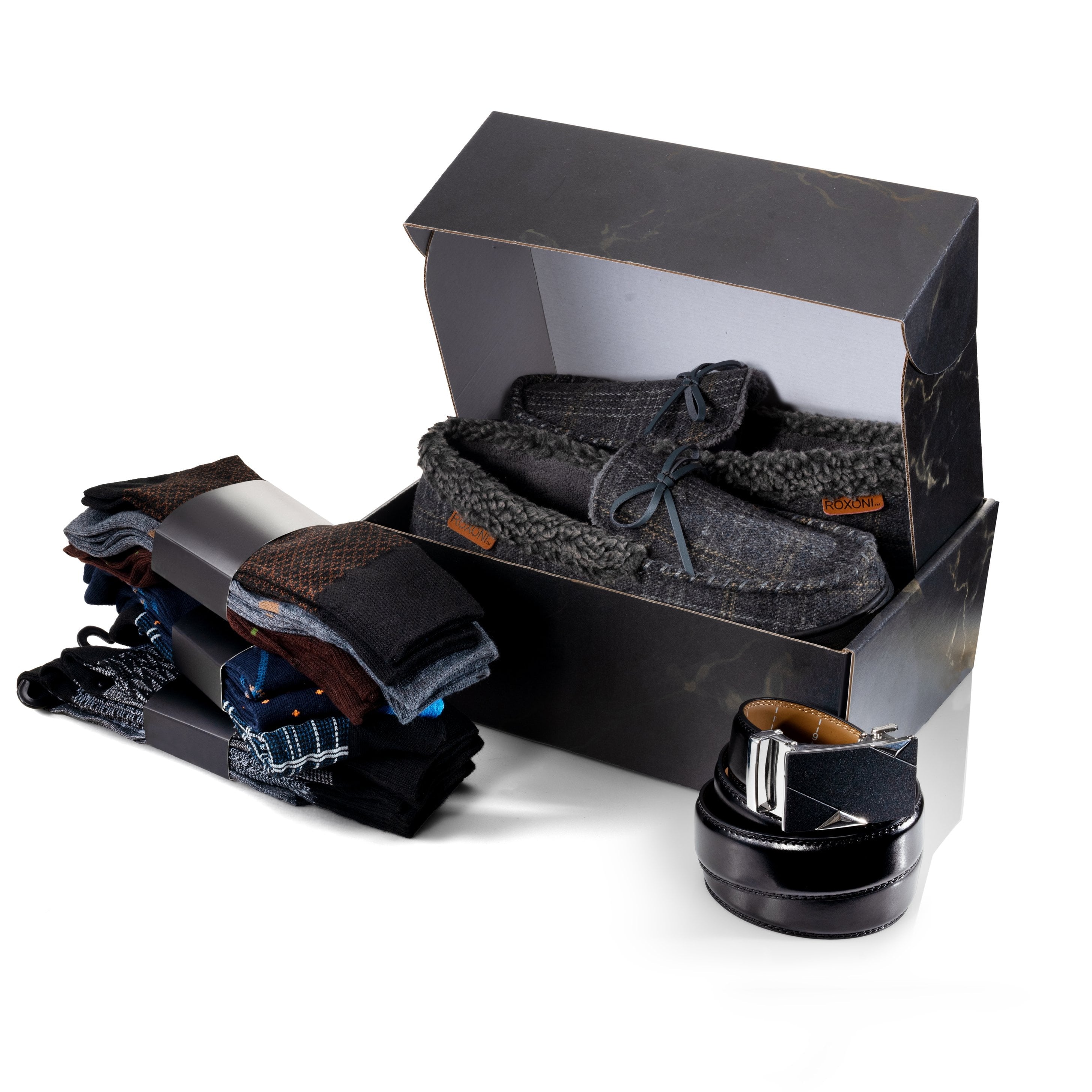 VERY PERI Luxury Curated Gift Box  Men's Pamper Gift Box for Special Occasions  Assorted Gift Box with Slippers, Socks, Belt & Message Gift Card Multi