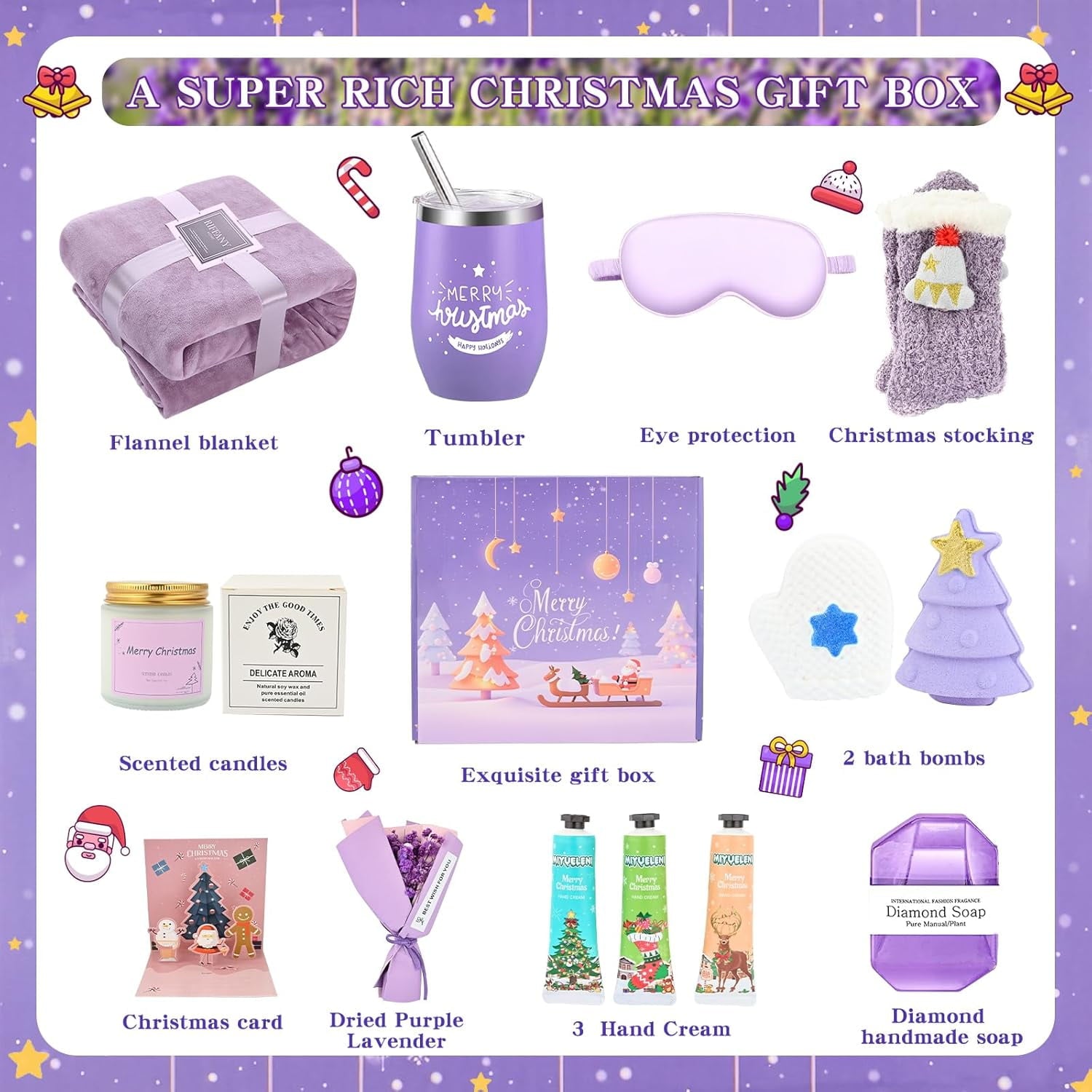 Christmas Gift Baskets, Christmas Gifts for Women, Coworkers, Girlfriend, Sister, Teacher, Unique Christmas Gifts Box for Women, Who Have Everything, Spa Gift Baskets for Women with Blanket