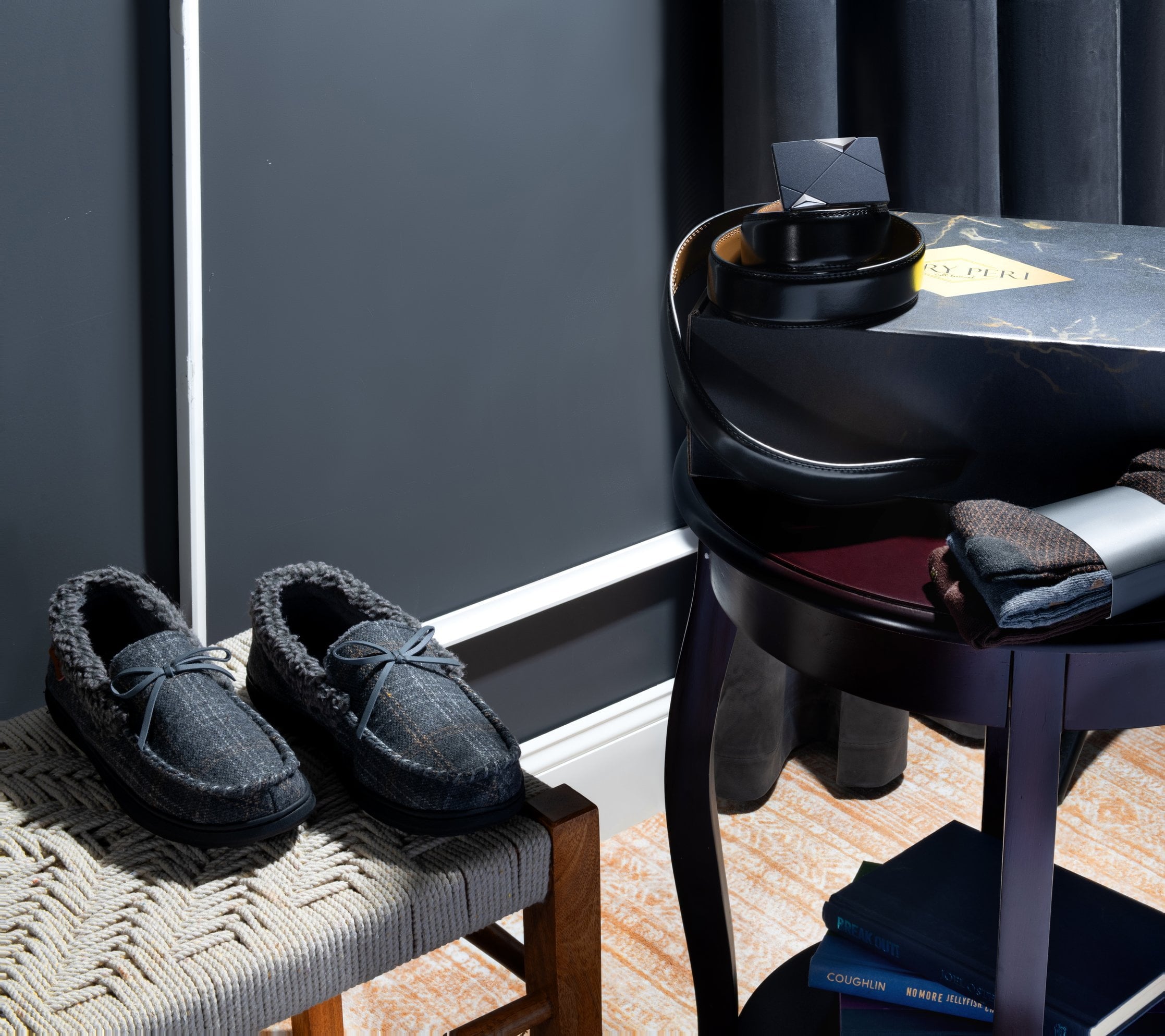 VERY PERI Luxury Curated Gift Box  Men's Pamper Gift Box for Special Occasions  Assorted Gift Box with Slippers, Socks, Belt & Message Gift Card Multi