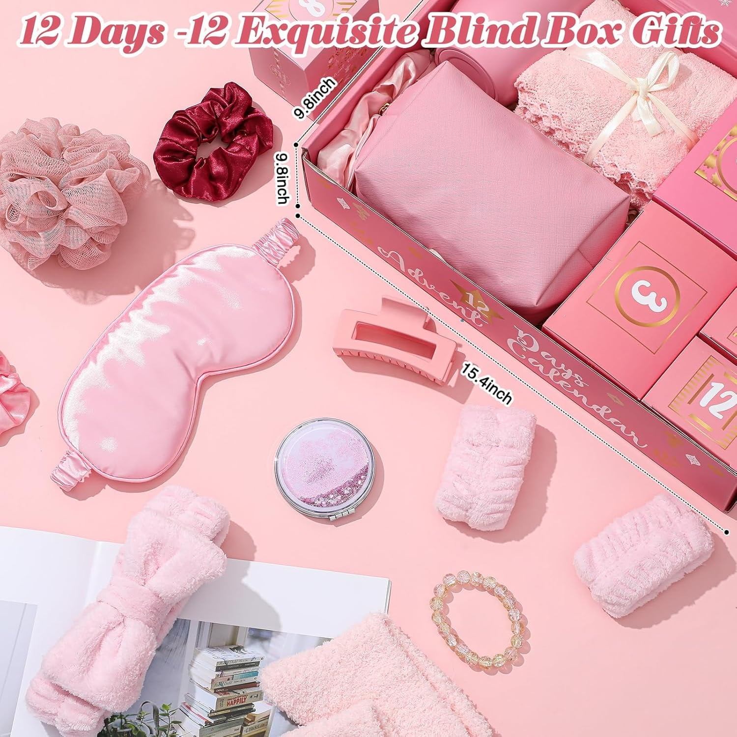 Beauty Advent Calendar 2025 for Women, 12-day Luxury Self Care Spa Gift Box for Adults Teen, Christmas Gift for Her, Mom, Wife, Daughter, Girlfriend, Teen Girls(12pcs,Pink)