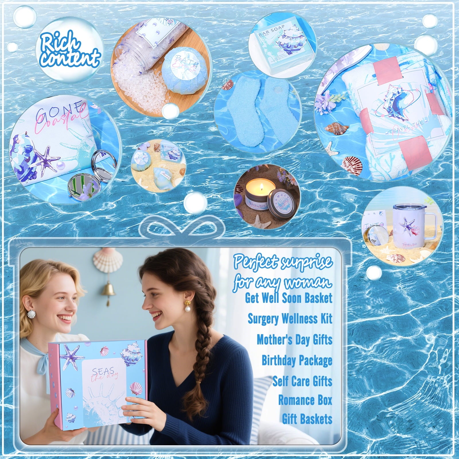 Blisscok Self Care Gifts for Women Get Well Soon Gift Baskets Care Package, Flannel Blanket Personalized, Feel Better Thinking of You Birthday Gifts for Mom Wife Grandma Friend Sister Her