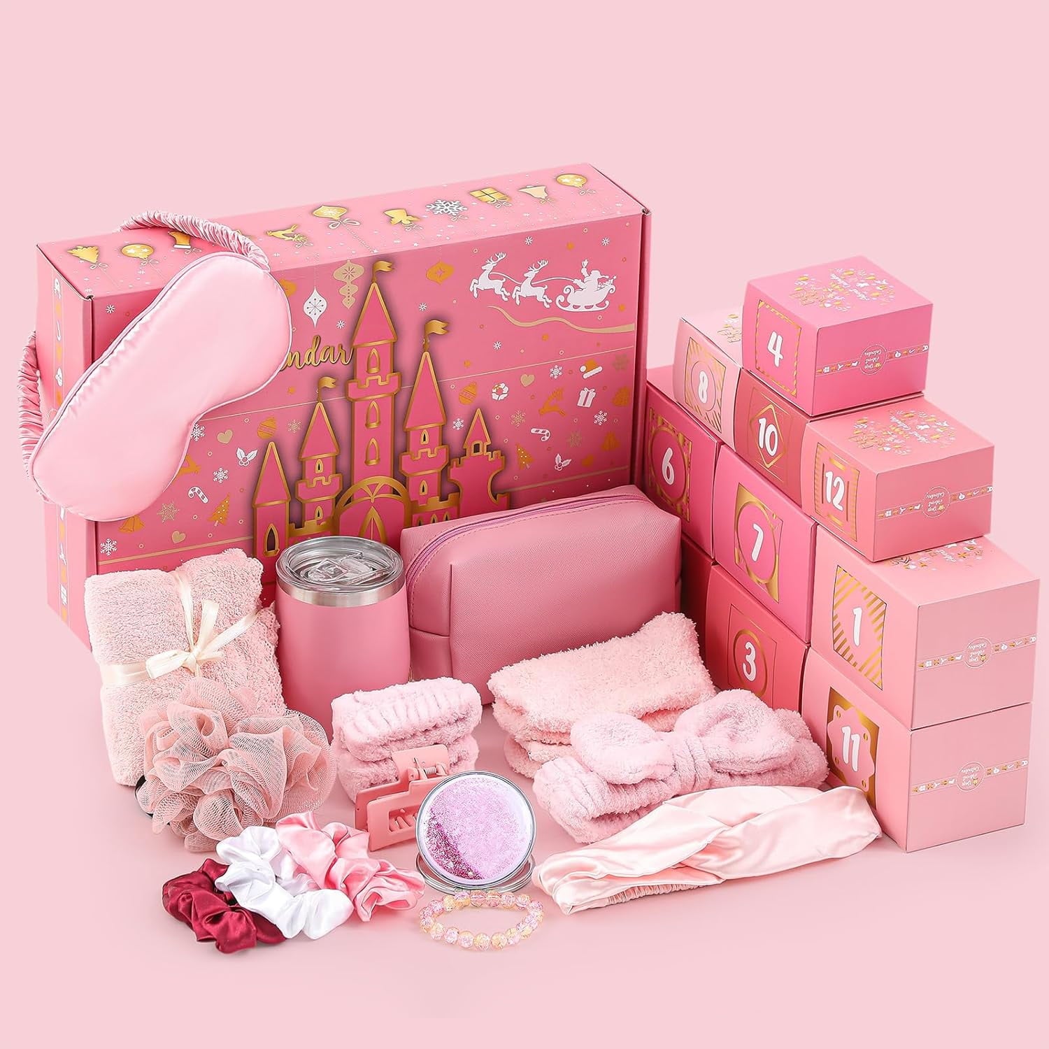 Beauty Advent Calendar 2025 for Women, 12-day Luxury Self Care Spa Gift Box for Adults Teen, Christmas Gift for Her, Mom, Wife, Daughter, Girlfriend, Teen Girls(12pcs,Pink)