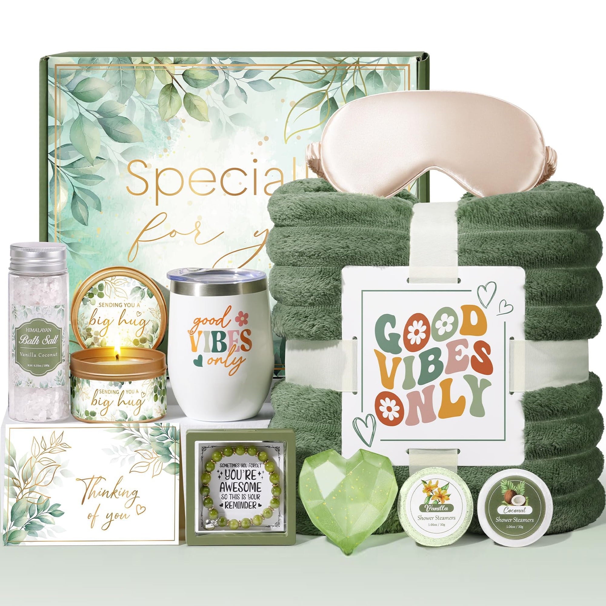 Birthday Gifts Baskets for Women, 11 Pcs Relaxing Spa Gift Sets, Unique Birthday Mother's Day Gift for Her (Green)
