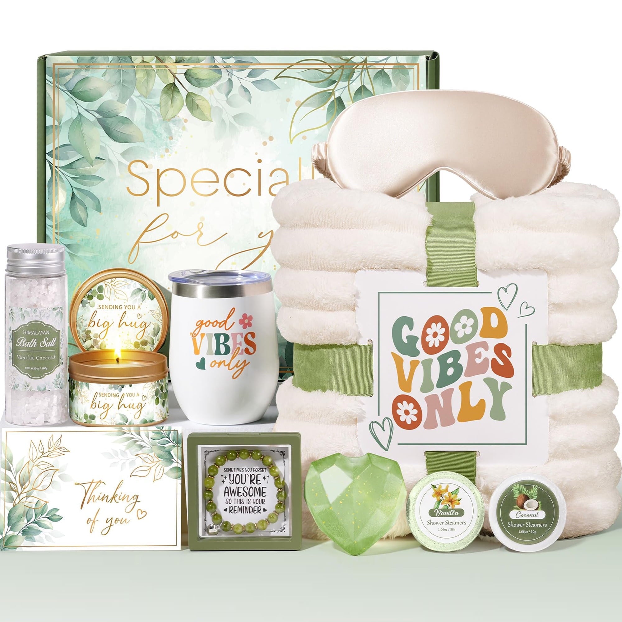 Birthday Gifts Baskets for Women, 11 Pcs Relaxing Spa Gift Sets, Unique Birthday Mother's Day Gift for Her (Green)