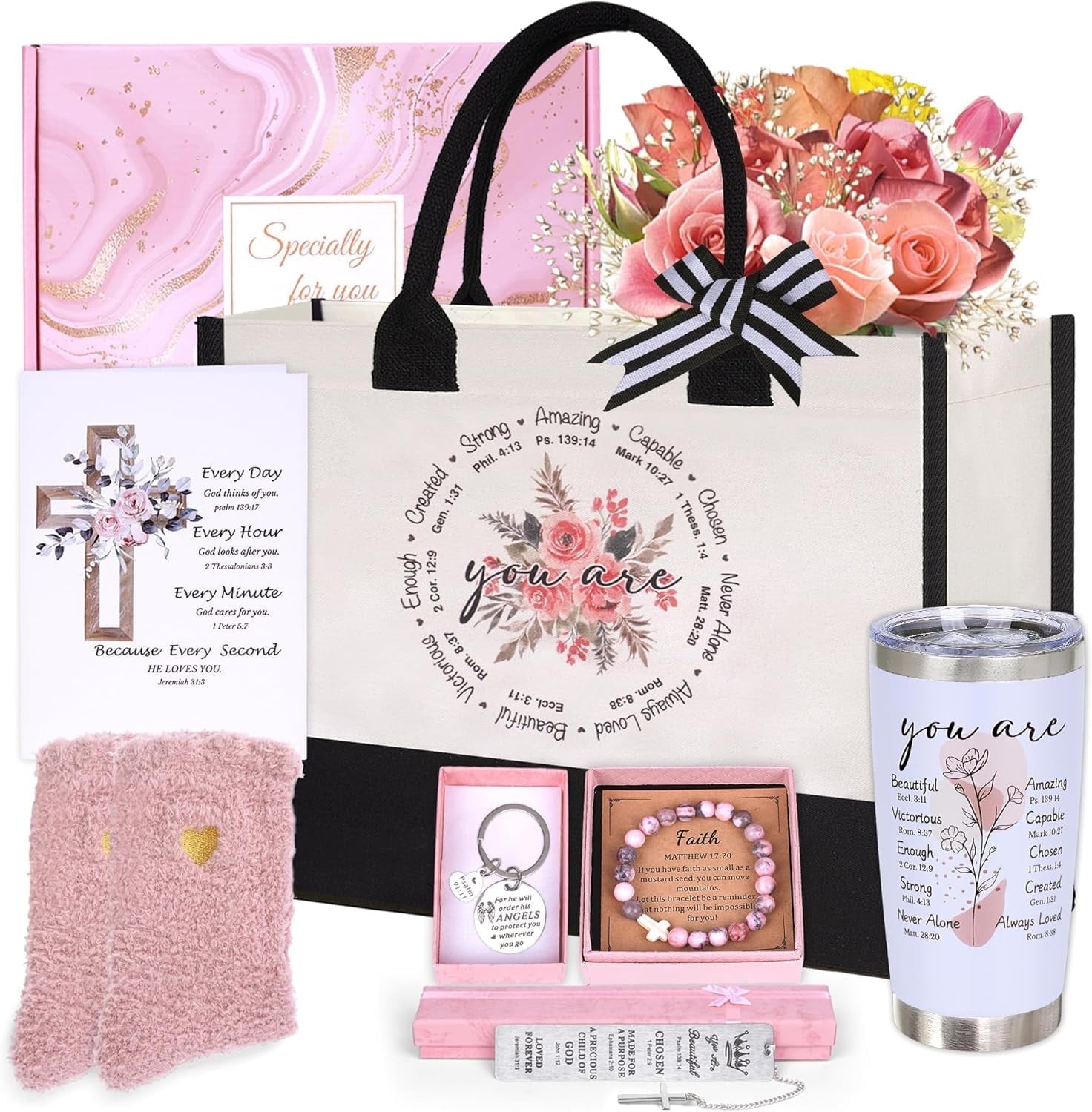 Christian Gifts for Women Faith, Inspirational Religious Gifts for Women, Catholic Spiritual Gifts, Faith Based Gift Baskets, Baptism Mothers Day Birthday Gift Set for Mom Sister Friend Wife