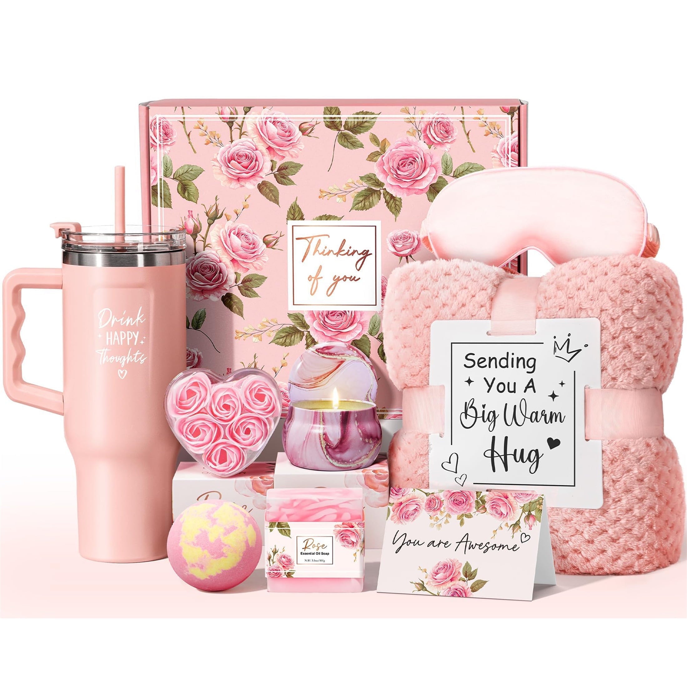 Gift Baskets for Women, Self Care Gifts Get Well Soon Gifts, Ocean Relaxing Spa Gifts Basket Care Package w/ Luxury Flannel Blanket 40 oz Tumbler, Christmas Gifts for Mom Wife Her Girlfriend Sister