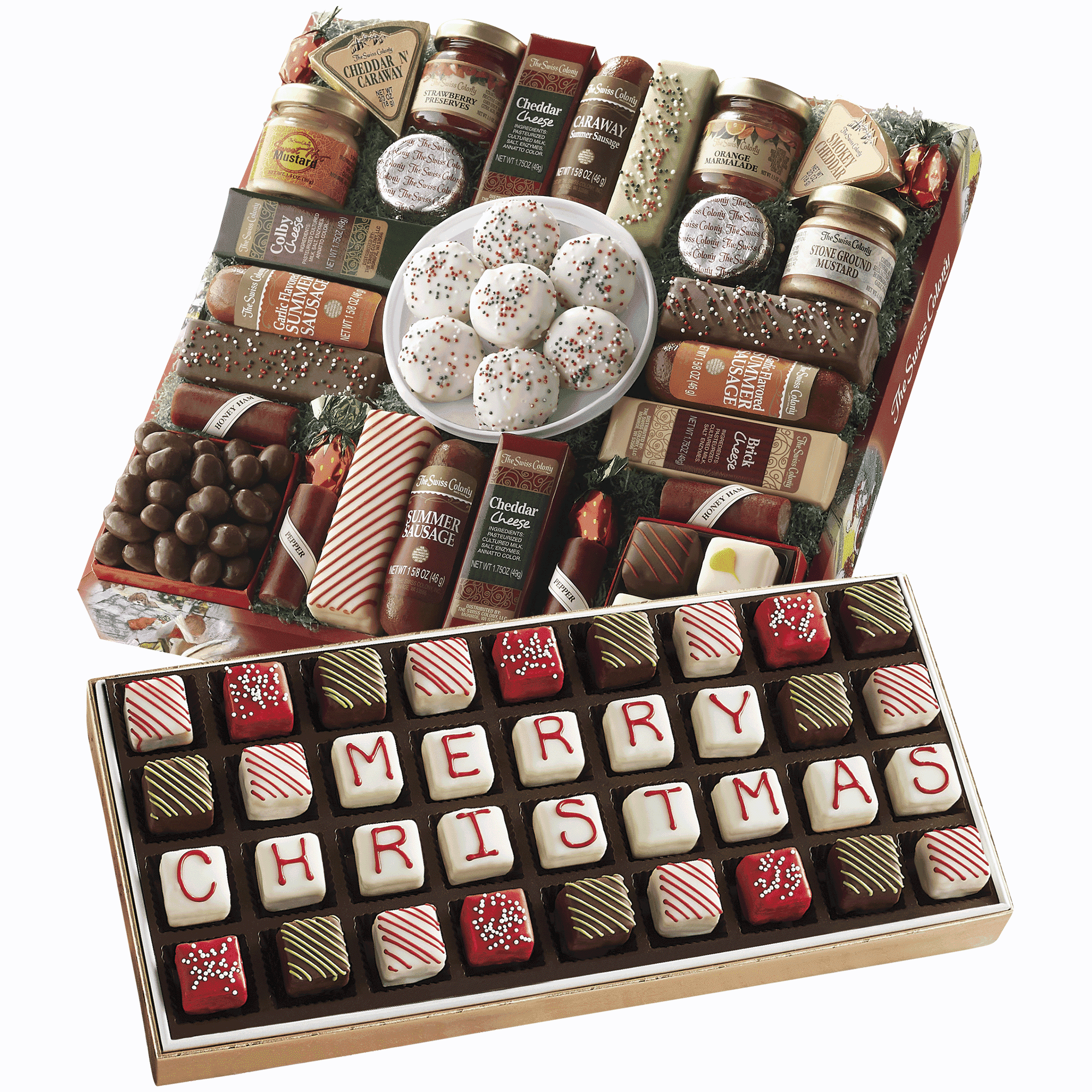 The Swiss Colony 27 Favorites and 36 'Merry Christmas' Petits Fours Christmas Gift Bundle
