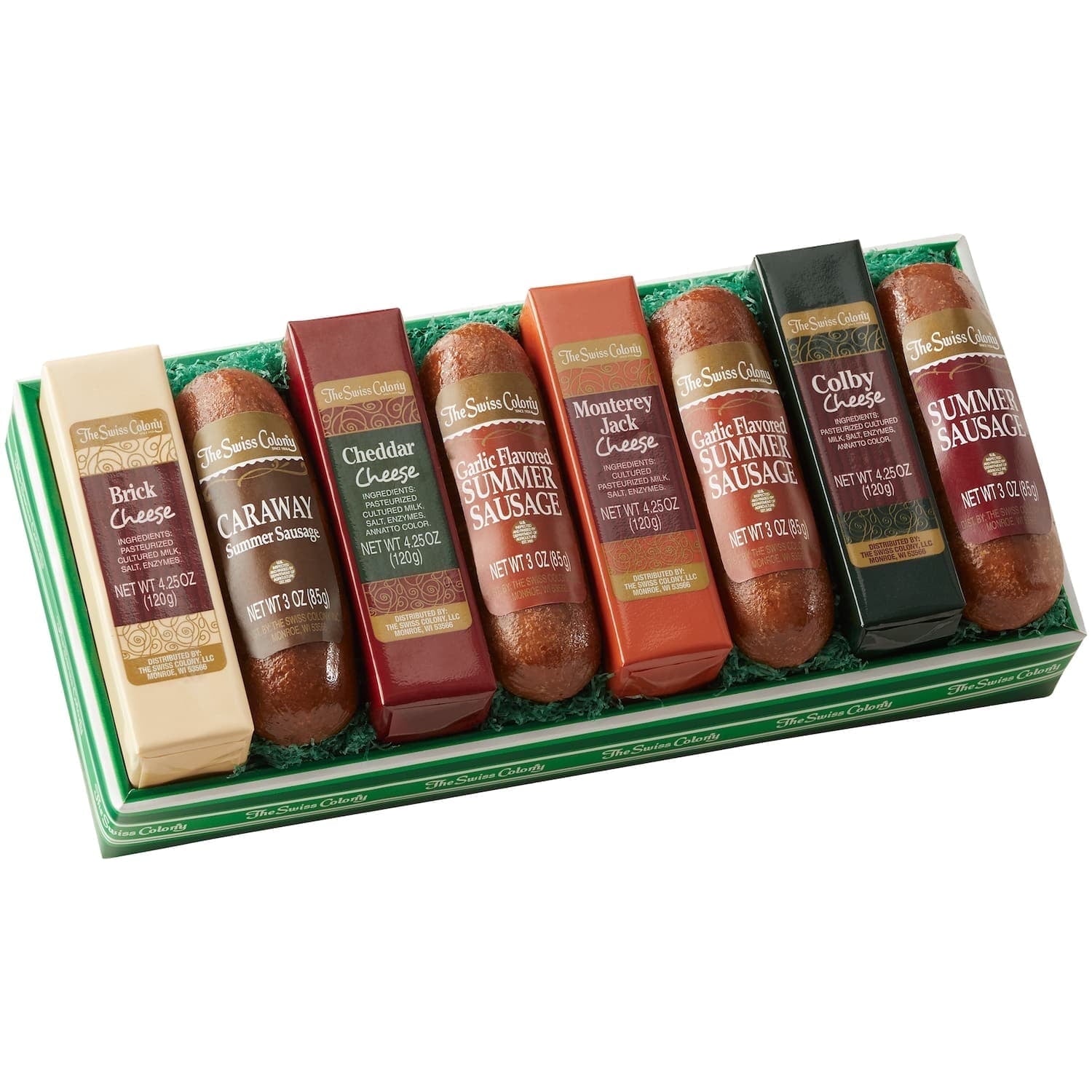 The Swiss Colony Sausage & Cheese Bars - Assorted Cheese and Summer Sausage Gift Box of 8