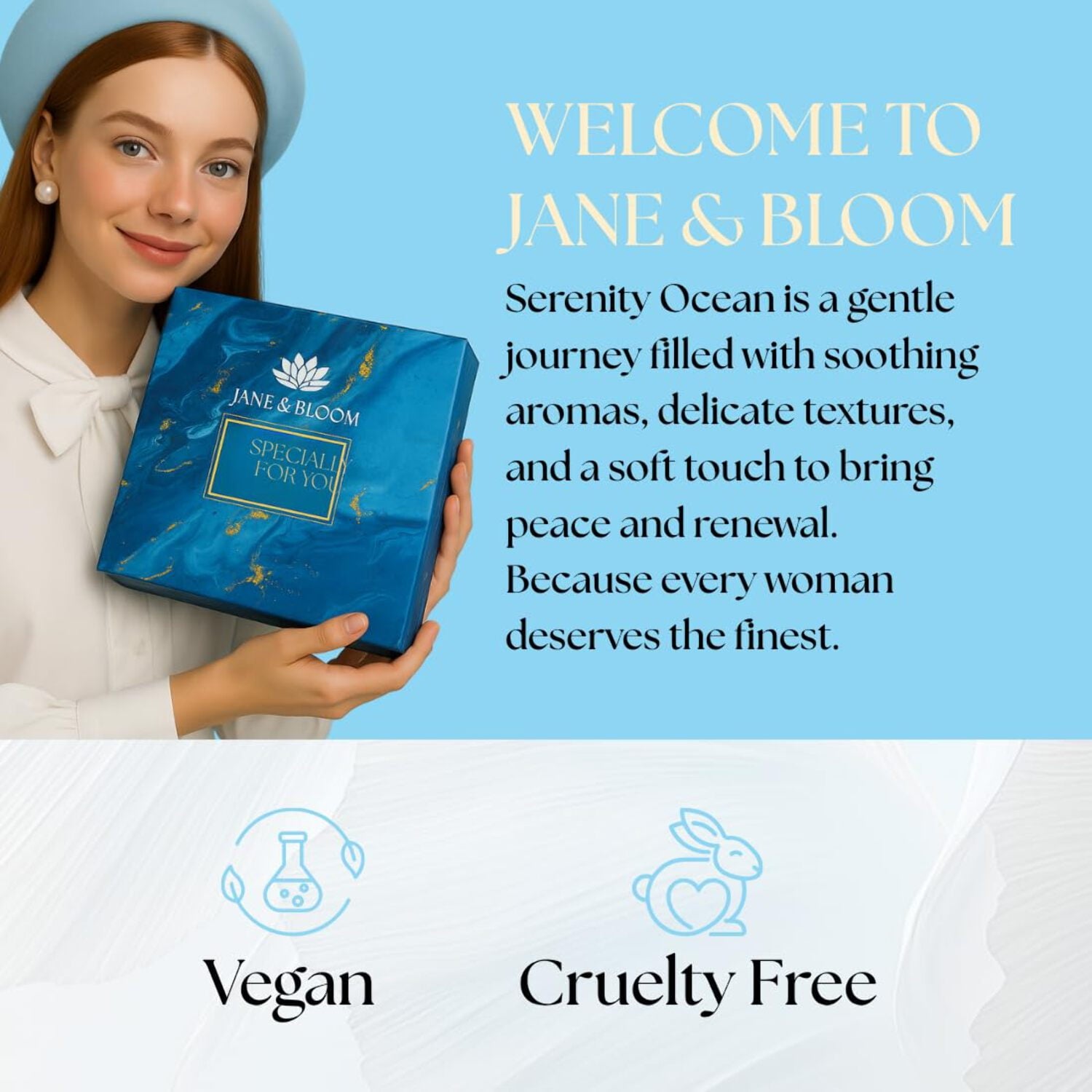 Spa Gift Box for Women – 7-Piece Self-Care Set with Bath Bomb, Diamond Soap, Facial Towel, Gold Sleep Mask, Thermal Mug & More – Cheerful Gift for Her, Birthday, Get Well (Standerd, Ocean Blue)