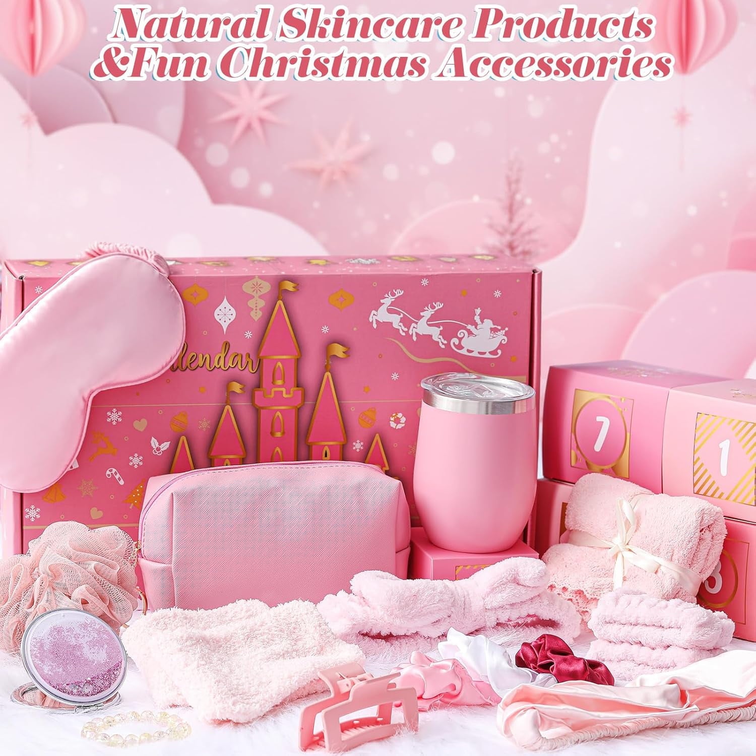 Beauty Advent Calendar 2025 for Women, 12-day Luxury Self Care Spa Gift Box for Adults Teen, Christmas Gift for Her, Mom, Wife, Daughter, Girlfriend, Teen Girls(12pcs,Pink)
