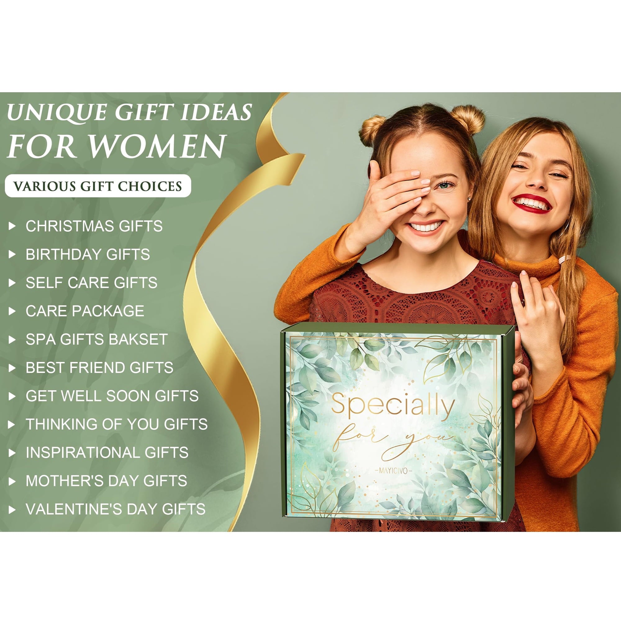 Birthday Gifts Baskets for Women, 11 Pcs Relaxing Spa Gift Sets, Unique Birthday Mother's Day Gift for Her (Green)