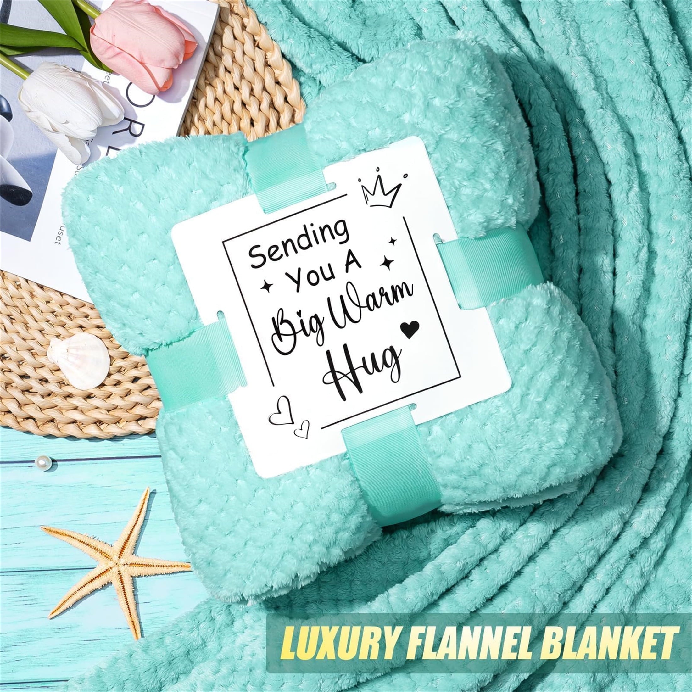 Gift Baskets for Women, Self Care Gifts Get Well Soon Gifts, Ocean Relaxing Spa Gifts Basket Care Package w/ Luxury Flannel Blanket 40 oz Tumbler, Christmas Gifts for Mom Wife Her Girlfriend Sister