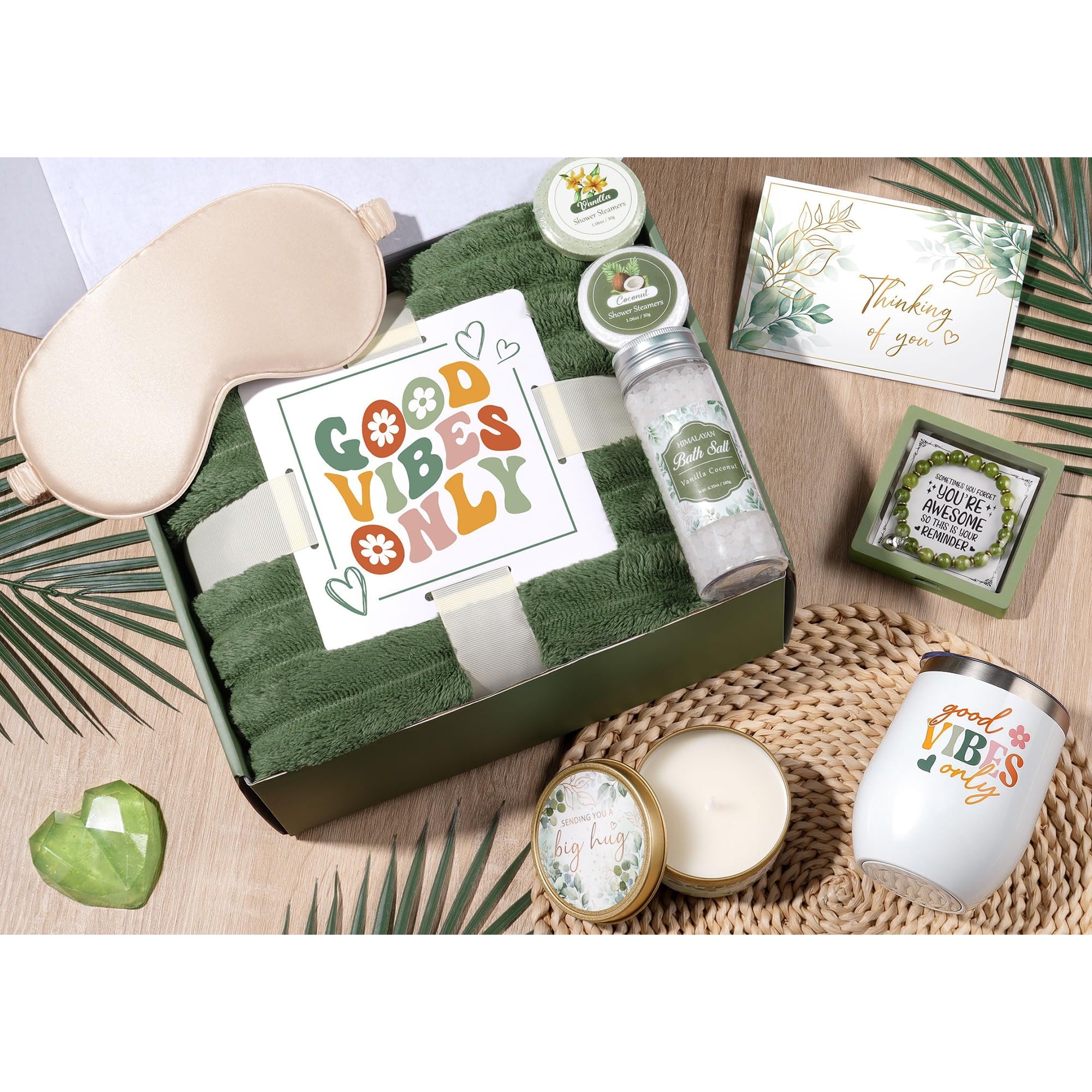 Birthday Gifts Baskets for Women, 11 Pcs Relaxing Spa Gift Sets, Unique Birthday Mother's Day Gift for Her (Green)