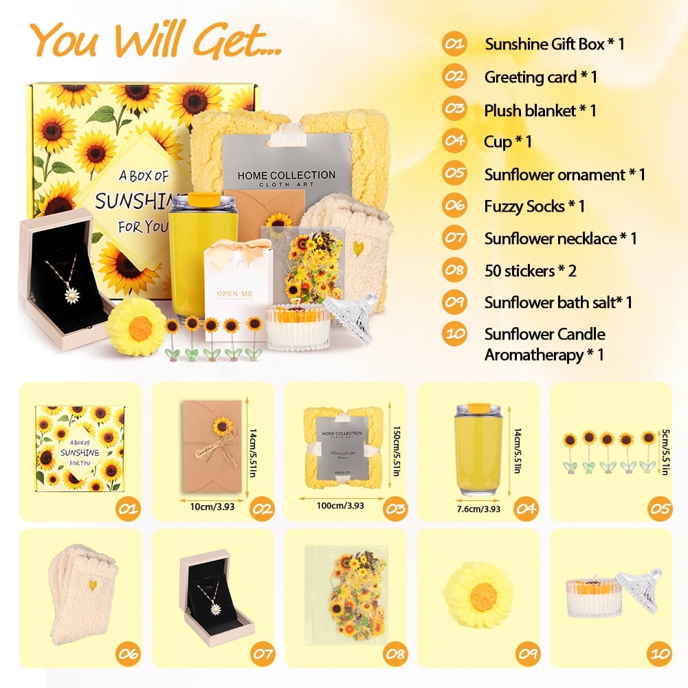 10pcs Sunflower Themed Gift Set for Women Self Care Gift Basket for Her Best Friend Cheer Up Birthday Gifts Teacher Gifts  Christmas Gifts