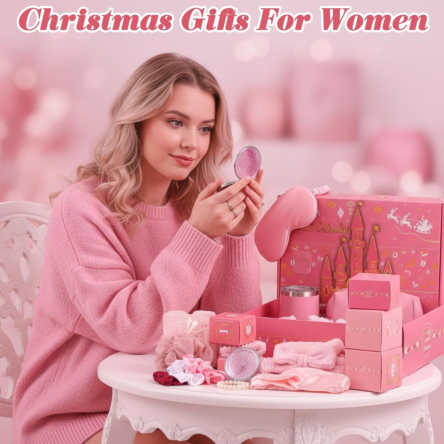 Beauty Advent Calendar 2025 for Women, 12-day Luxury Self Care Spa Gift Box for Adults Teen, Christmas Gift for Her, Mom, Wife, Daughter, Girlfriend, Teen Girls(12pcs,Pink)
